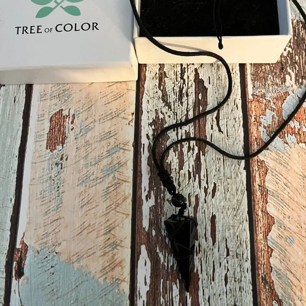 Tree of Color in box Obsidian Truth Pyramid stone necklace